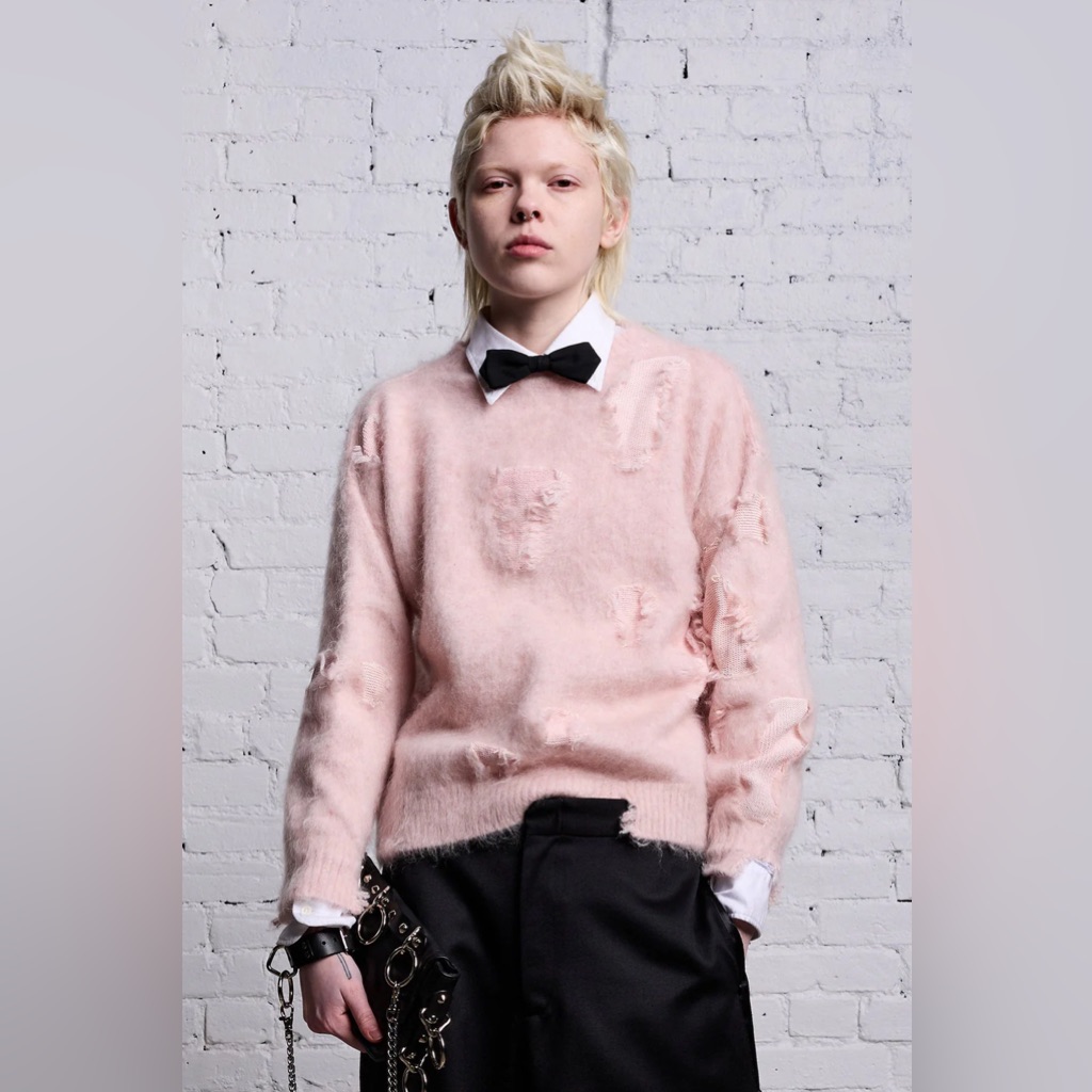 R13 Shrunken Deconstructed Crewneck - Light Pink Size Medium